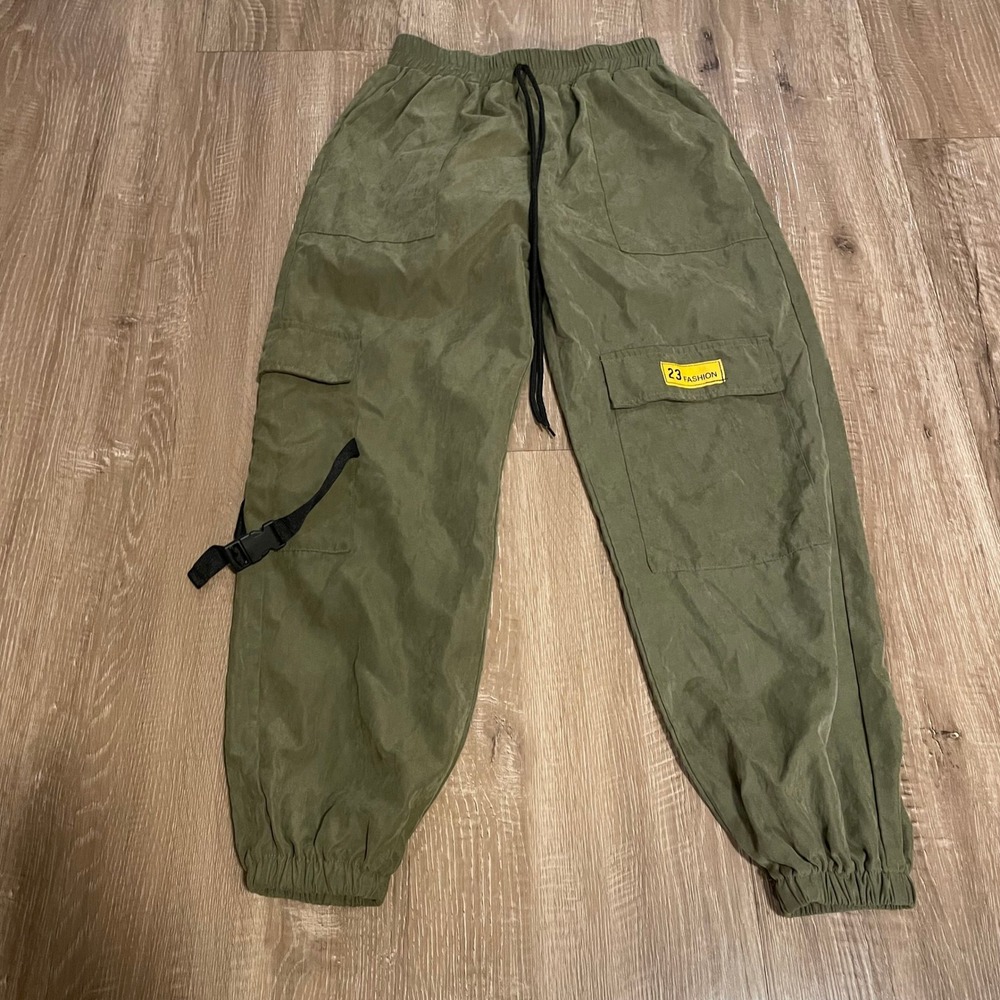 SHEIN Womens Cargo Jogger Pants Small Olive Green Polyester Cotton Streetwear